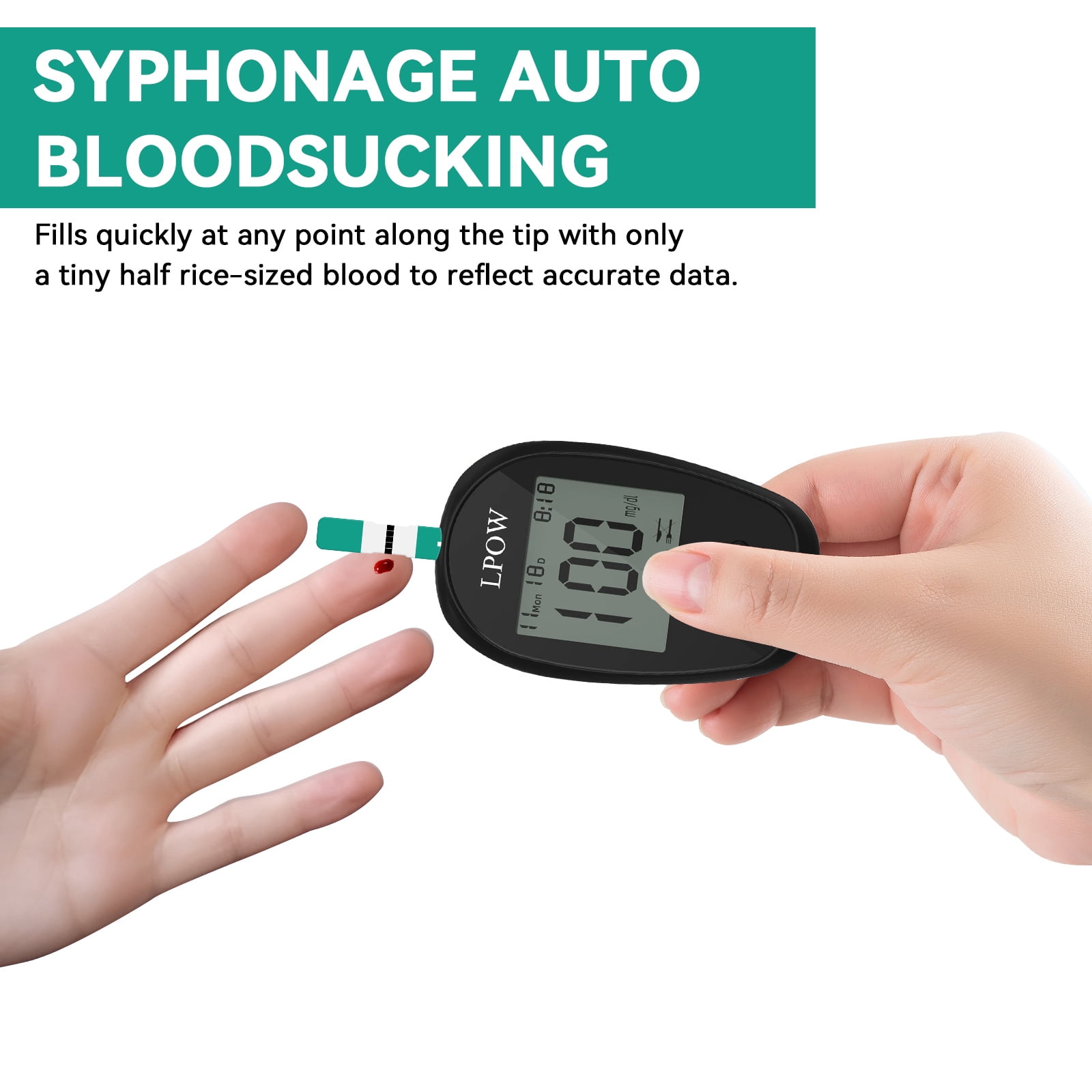 LPOW Blood Sugar Test Strips - 100 Count, Use with LPOW Blood Glucose Monitor Only