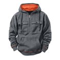 thumbnail image 2 of Hearthz Quarter Zip Flannel Hoodie for Men Cargo Men's Sweatshirts Hoodies Fall Winter Warm Mens Flannel Sweatshirt with Pocket Dark Gray L, 2 of 8