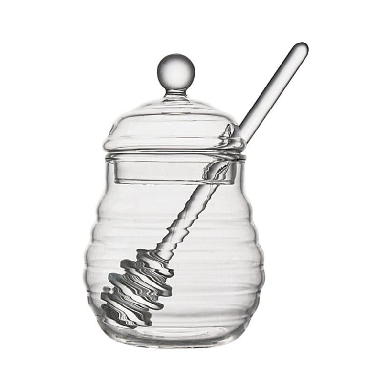 15 oz Artland Glass Bee Hive Honey Pot Jar With Dipper Lid Handle 