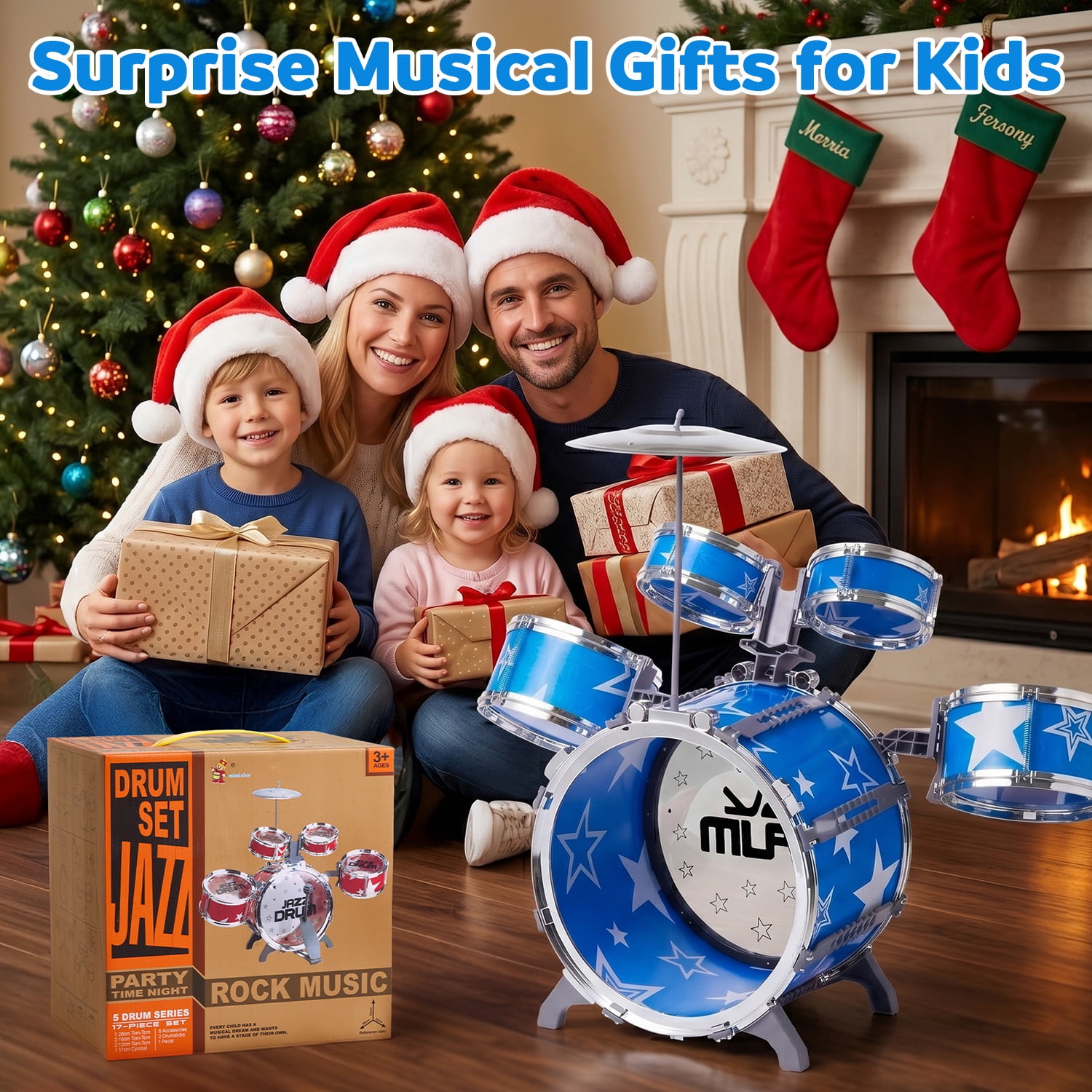 Zacro Kids Drum Set for Toddlers, Jazz Drum Set Musical Instrument Toys with Stools, Percussion Beginner kit for Boys Girls Toddlers Aged 2 3 4 5