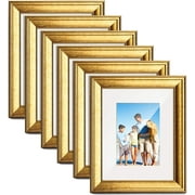 Pretigo 6 Packs 8x10 Picture Frame Gold Wood Displays 5x7 Photo Frame with Mat or 8x10 Inch Without Matted Shatter-Resistant Glass Table Top Display and Wall Mounting Photo Frame