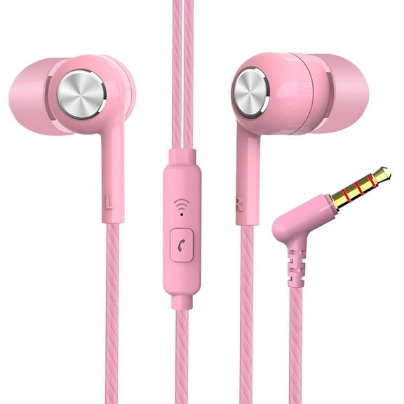GJX Wired Earbuds in-Ear Headphones, Earphones with Microphone, Noise Isolating Ear Buds, 3.5mm Stereo Bass Earphones for iOS/Android, Laptops, Gaming - Pink
