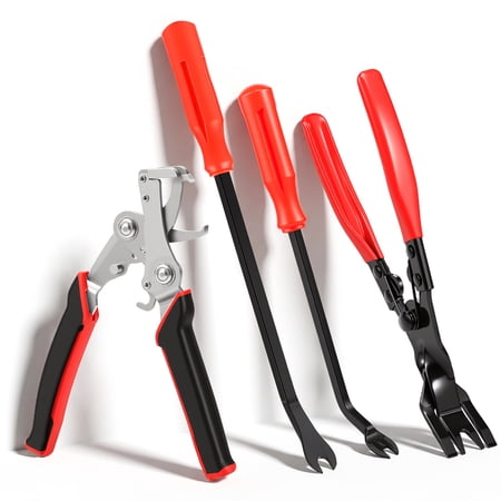 4Pcs Auto Clip Removal Pliers Set Labor Saving Car Panel Clip Remover Tool with Auto Rebound Heavy Duty Stainless Steel Automotive Fastener Removal Tool for Car Interior Repair
