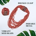 thumbnail image 3 of Handmade Seed Bead Necklace Bracelet Set - Red Boho Jewelry Women - Layered Multi StrBeaded Statement Necklaces Bracelets Wooden Clasp - Necklace 18" - Bracelet  6.5" - 7.5" Christmas Gifts, 3 of 7