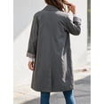 thumbnail image 3 of Spring Fall Women Plaid Patchwork Long Sleeved Single Breasted Casual Trench Coat, 3 of 6