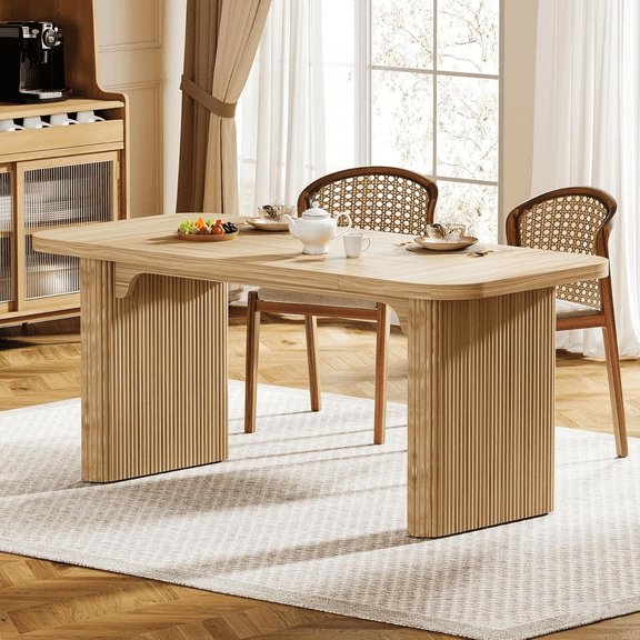 Tribesigns Modern Dining Table for 6 People, 63-Inch Kitchen Table with Double Robust Pedestal for Dining Room, Natural Wood