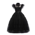 thumbnail image 3 of Addams-vestido de malla negra para niñas, fiesta de baile, cumpleaños, Carnaval, disfraces de Cosplay de Halloween, 3-10 años, 3 of 4