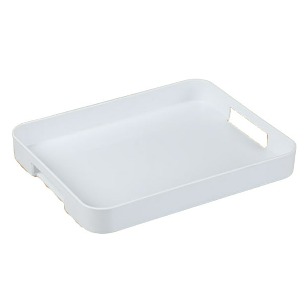 White Serving Tray with Handles Stackable Rectangle Plastic Serving