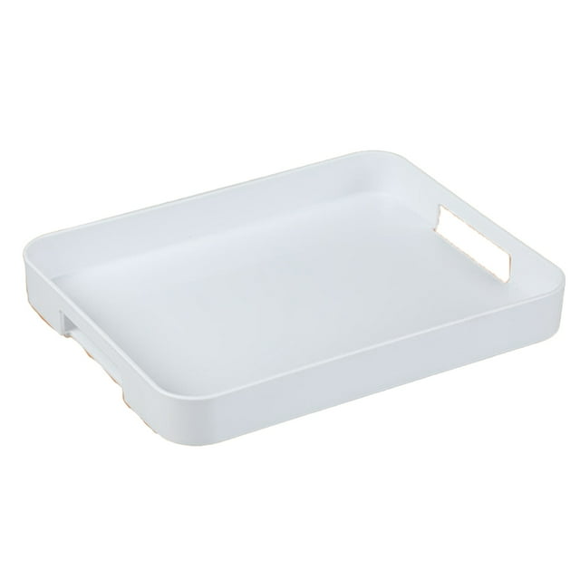 White Serving Tray with Handles for Multipurpose, Stackable Rectangle