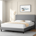 thumbnail image 1 of FullFurnique Upholstered Platform Bed Frame with Wooden Slat Support, Queen, Light Gray, 1 of 10