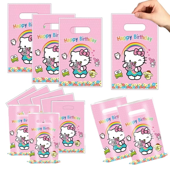 30 PCS Hello Kitty Gift Bags Kitty Goodie Bags Kitty For Kids Birthday Cat Party Flavor Bags Candy Bags
