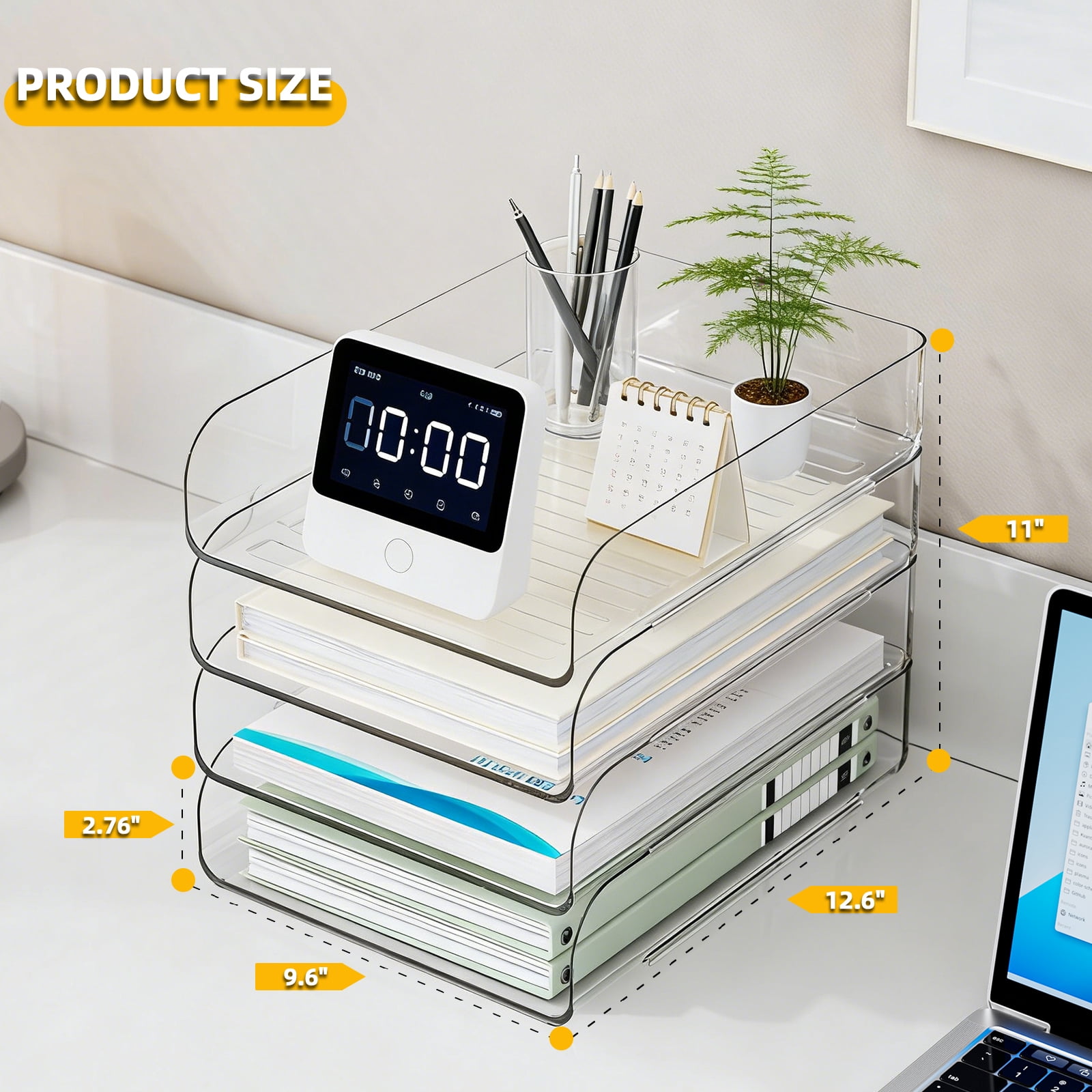HIYOHIYO Plastic 4 Tier A4 Desktop File Organizer, Clear, 4 Count