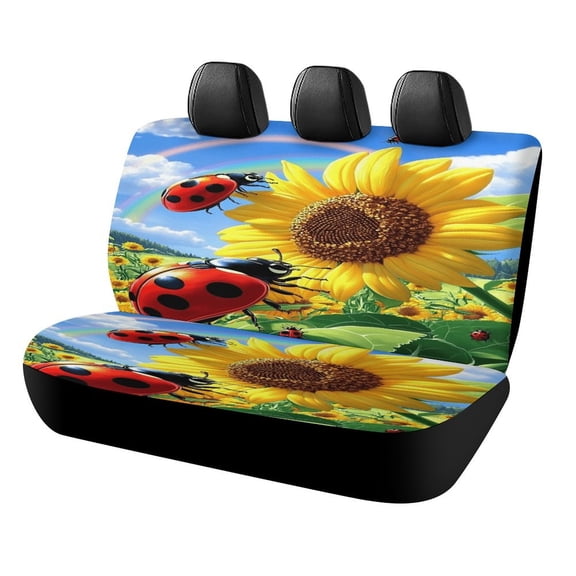 Ladybugs Sunflower Rainbow Rear Seat Covers, Car Backseat Protector, Universal Back Seat Vehicle Interior Protector, Fits Most Cars, SUVs, Sedans, Trucks