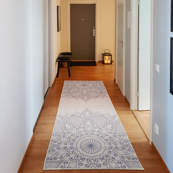 Mandala Decorative Rug, Lotus Inspired Flower Lace Circle Ornate Retro Pattern Eastern Universe Theme, Quality Carpet for Bedroom Dorm and Living Room, 6 Sizes, Lilac Ivory, by Ambesonne