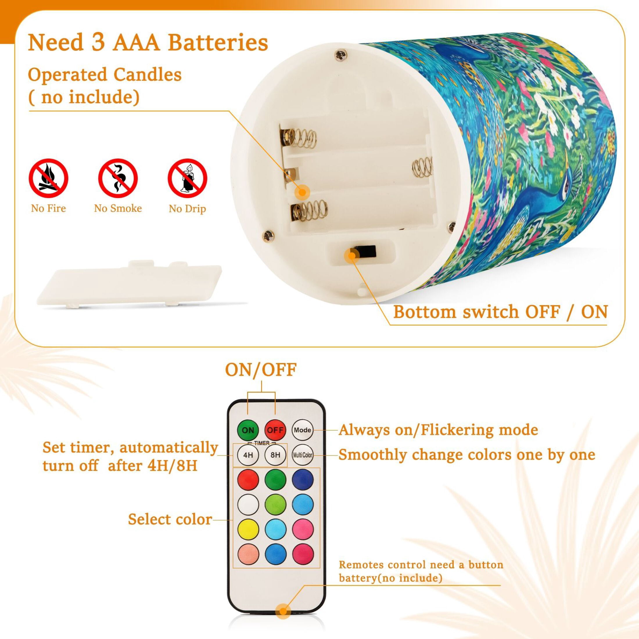 Regal Peacocks Set of 2 Flameless LED Candles Remote and Timer Indoor Outdoor