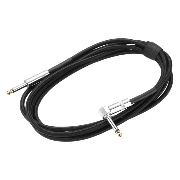 1 PCS Guitar Instrument Cable 10 Feet 1/4" to 1/4" 6.35mm Straight to Right Angle Interconnect Cord Braided Black