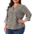 thumbnail image 2 of DARING DIVA Women's Plus Size Floral Long Sleeve Button Down Shirt 1X Black, 2 of 6