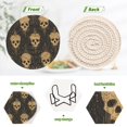 thumbnail image 4 of Haosy Set of 6 Drink Woven Coaster with Holder Heat Resistant Non-Slip Bar Coasters 4 Inches Gold Skull, 4 of 7
