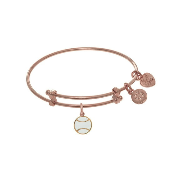 Pink Brass Enamel Softball Charm Small Children Bangle Bracelet