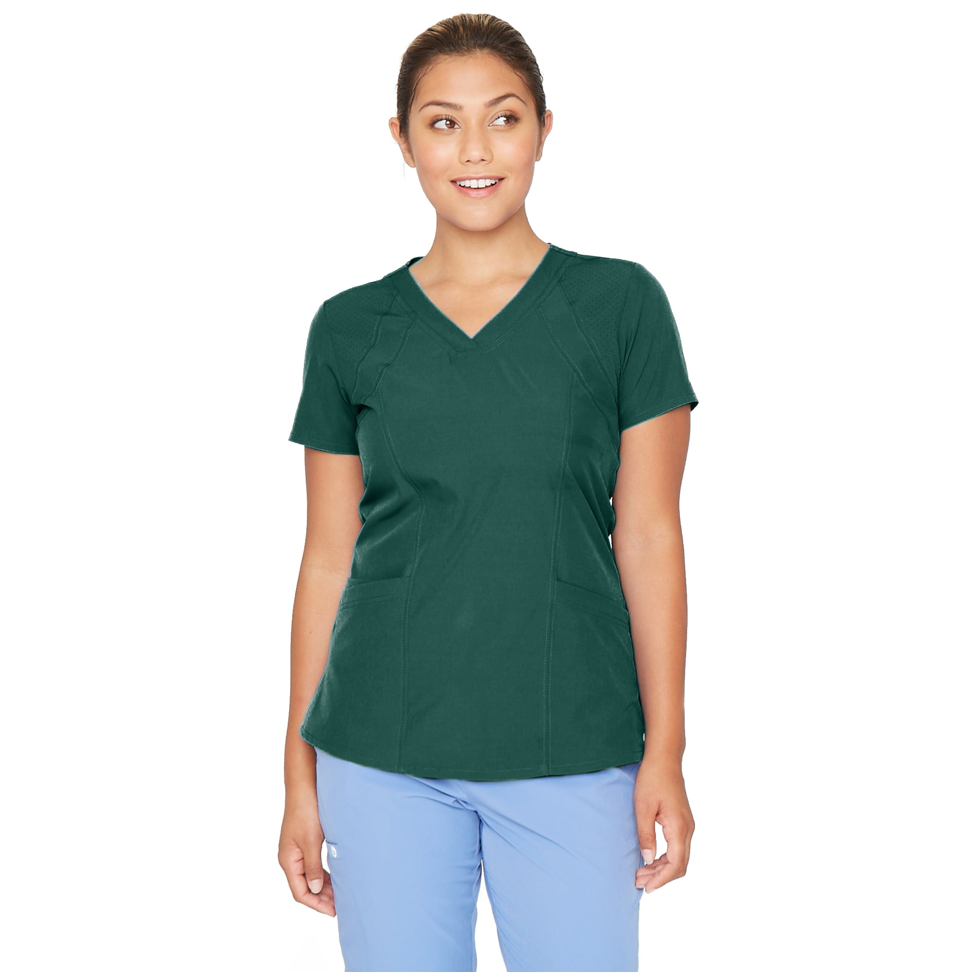 Women's Racer Top BARCO ONE V-Neck Medical Scrub Top w/ 4 Pockets and 360 Spandex Stretch Fabric 