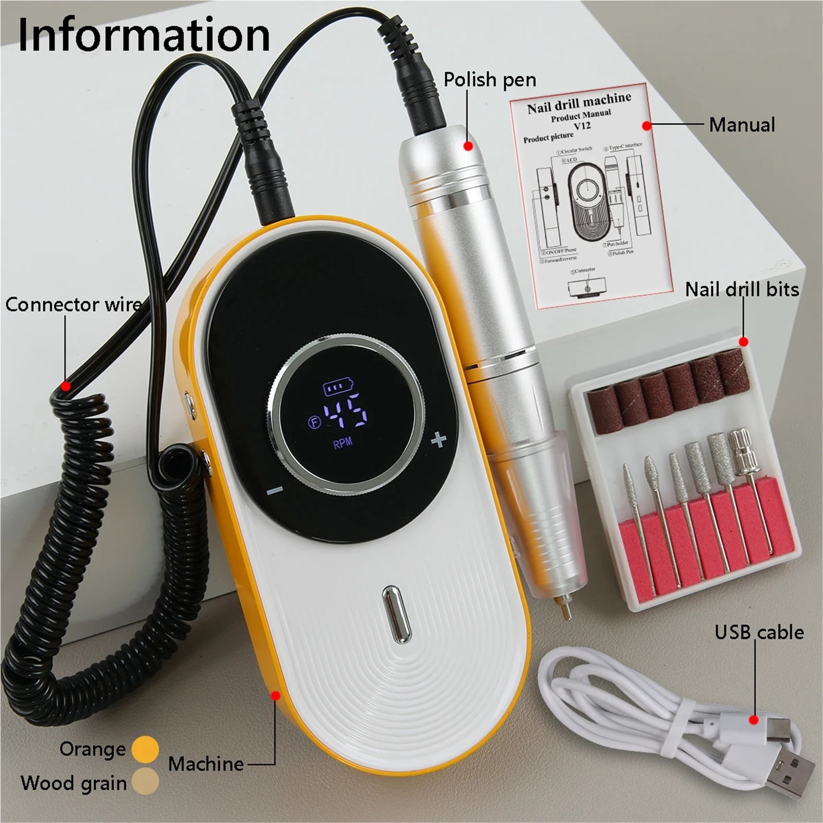 Electric Nail Drill File Professional, Rechargeable Nail Drill Machine Kit for Acrylic Gel Nails Polishing Removing