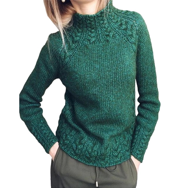 IROINID Chandail à Col Rond pour Femmes, Couleur Unie, Manches Longues Mi-Longues, Tricoté