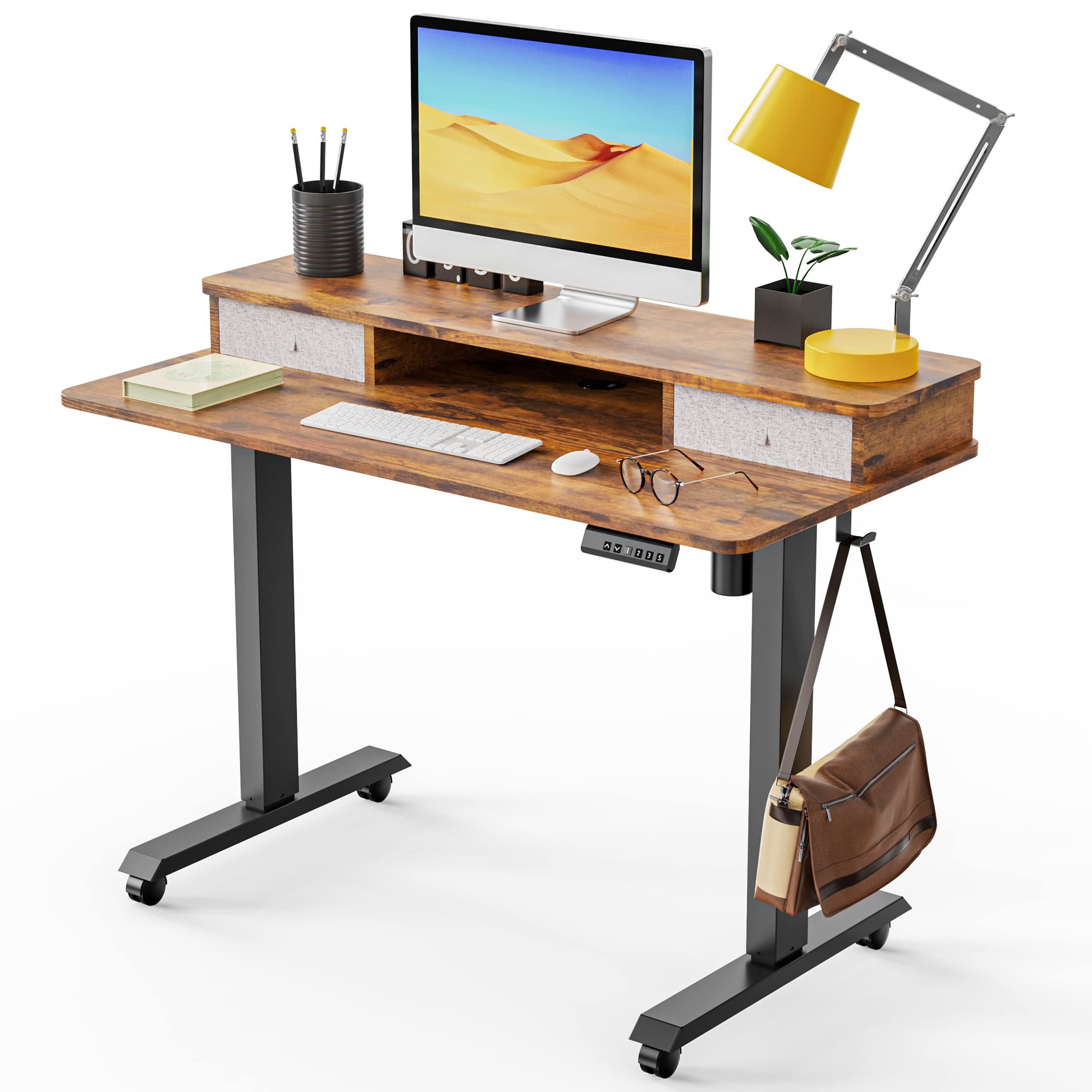 PUTORSEN Height Adjustable Electric Standing Desk with Storage Shelf