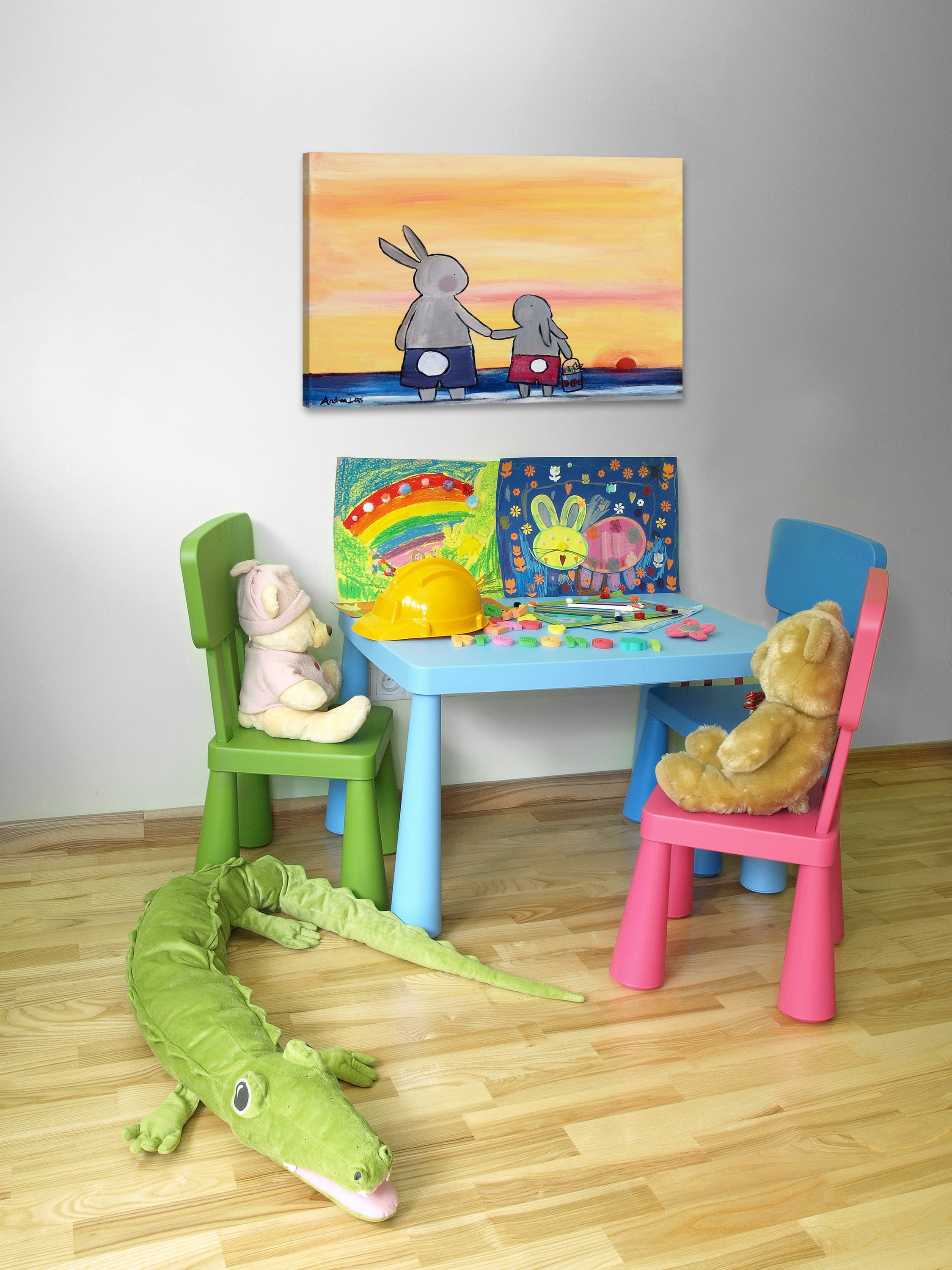"Andrea Beach Bunnies" Painting Print on Wrapped Canvas