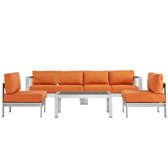 Modern Contemporary Urban Design Outdoor Patio Balcony Five PCS Sectional Sofa Set, Orange, Aluminum