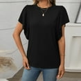 thumbnail image 4 of DuoJiaJ Women's Textured Round Neck Flutter Sleeve T Shirt For Casual Wear Women’s Boho Flowy Summer Tops Black, 4 of 5