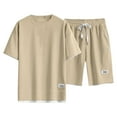 thumbnail image 6 of RPVATI 2 Piece Set for Men Summer Waffle Oversize Short Sleeve Tee Shirt Shorts Set Casual Comfy Athletic Jogging Tracksuits Khaki XXL, 6 of 6