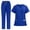 #02_Blue, variant on Women's Medical Scrub Sets V-Neck Short Sleeve Top and Drawstring Straight Leg Pants Multi-Pocket Nursing Uniform Solid Color Caregiver Workwear S - XXL