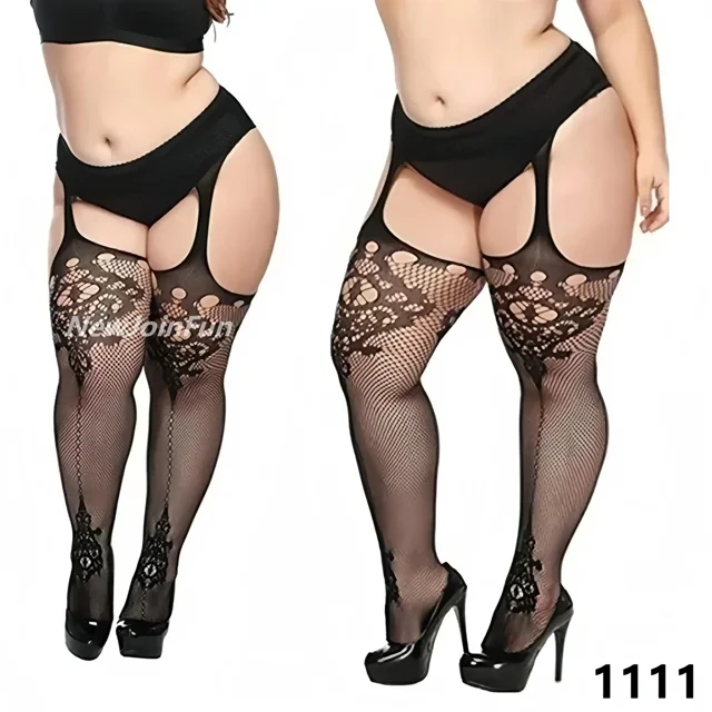 FREEAUCE Bas Grande Taille pour Femmes Bas en Dentelle Surdimensionnés TTTG Bas Résille Transparents 1111 Taille Unique