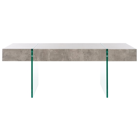 SAFAVIEH Jacob Contemporary Wood Coffee Table, Light Concrete/Clear Glass