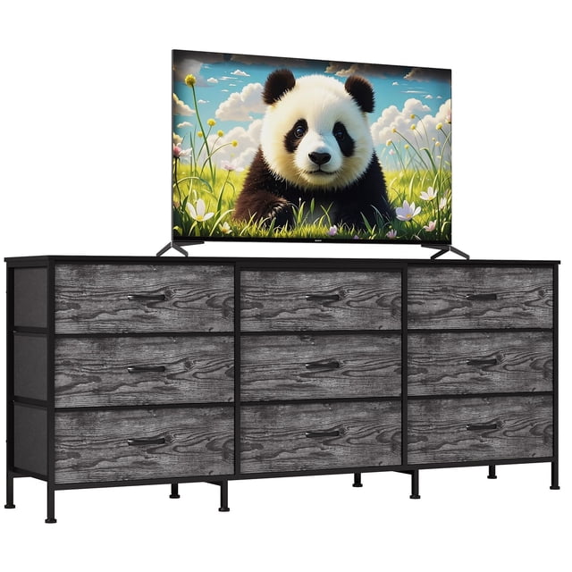 Yeshouse Cómoda para TV LED de 63" con 8 cajones de tela, estructura de acero e iluminación LED, almacenamiento para TV de hasta 75", ideal para dormitorio y sala de estar