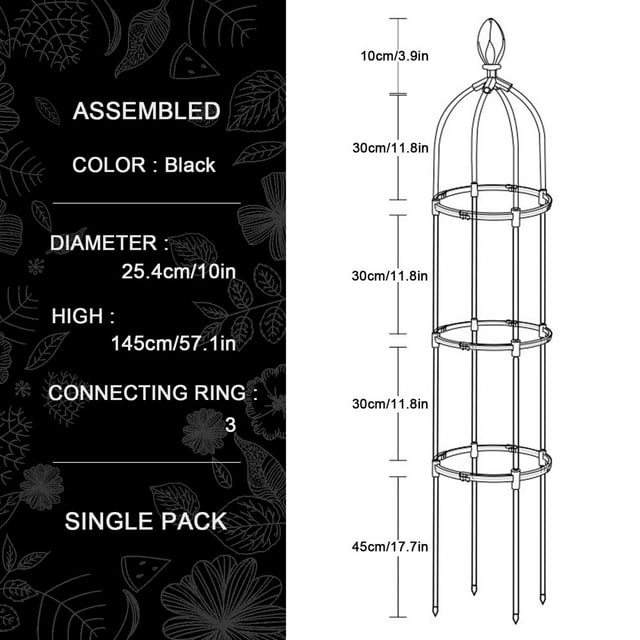Plant Trellis Garden Obelisk Tool Set Durable Planting Support Frame Butterfly Clip Metal Black Tower Flower Stand