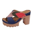 thumbnail image 4 of Rokment Womens Color Block Leaves High Heels Dress Sandals Beach Boho Trendy Leather Platform Chunky Heeled Slip on Comfortable Casual Backless Dressy Slides Summer Shoes Blue Size 9, 4 of 5