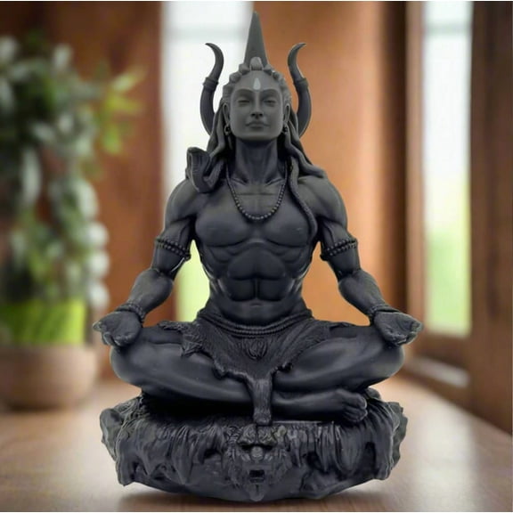 Shiva Idol for Car Dashboard 3.5 Inch – Black Matte Finish Lord Shiva Statue – Meditating Shiv Ji Murti for Home Decor Office Temple – Mini Hindu God Figurine Spiritual Gift