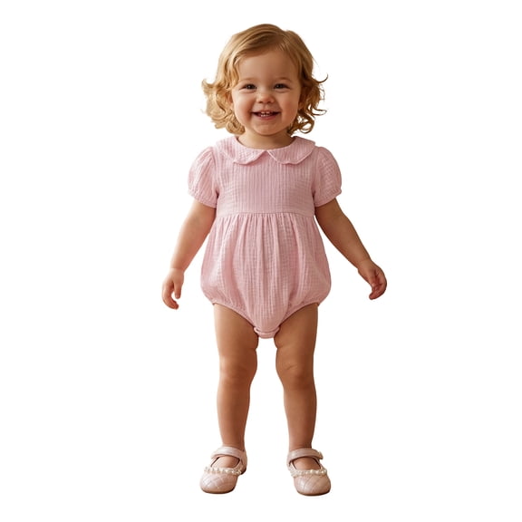 AceBaby Infant Baby Girl 95%Cotton Summer Bubble Solid Color Romper,Size 0-18M