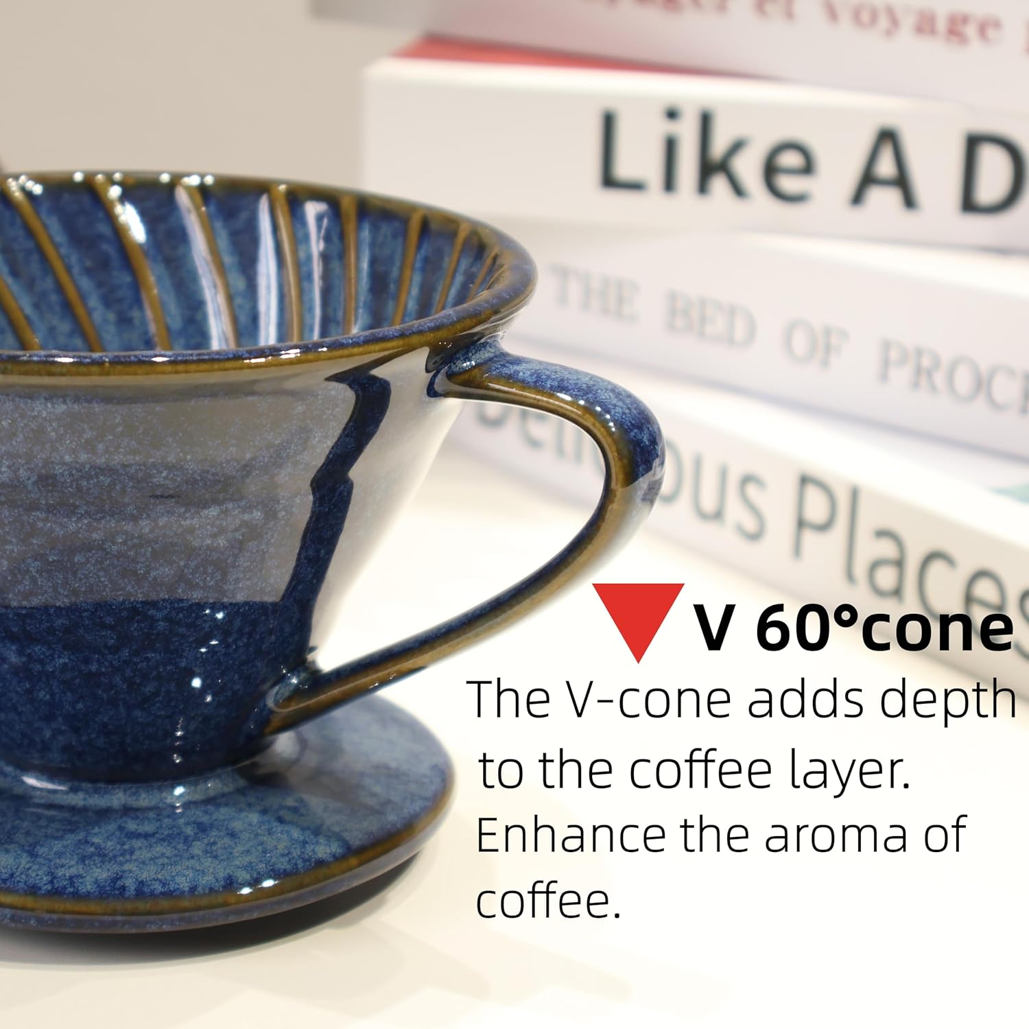 Ceramic Coffee Dripper includes 50 Filters 01 Pour Over Coffee Maker Porcelain V 60 Hand Brewed Set Pottery Artisanal Drip Brew Barista Gift for 1-2 People Travel Camping Office Home