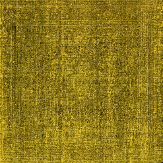 Ahgly Company Machine Washable Indoor Square Oriental Yellow Industrial Area Rugs, 6' Square