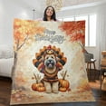 thumbnail image 2 of Happy Thanksgiving Soft Coated Wheaten Terrier Turkey Costume Pumpkins Autumn Leaves Quilt Blanket Wheatie Dog Lover Cozy Comforter Throw Blanket - 130144, 2 of 5