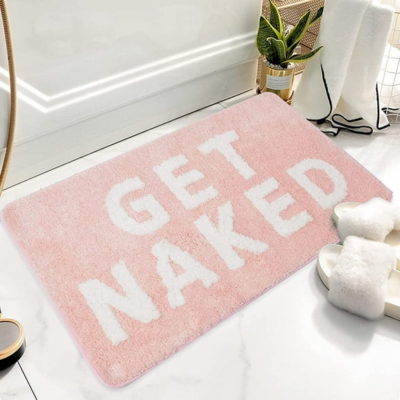 Get Naked Bath Mat, Non-Slip Microfiber Shower Mat, Cute Absorbent Shower Rug, Funny Bathroom Decor for Bathtub, Pink and White Bathroom Rug, Machine Washable 20"X 32"