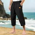 thumbnail image 2 of WTOBBY Men's Cotton Linen Beach Capri Pants, Casual Split Hem Solid Color for Vacation Comfort Daily Wear ,Black 3XL, 2 of 5
