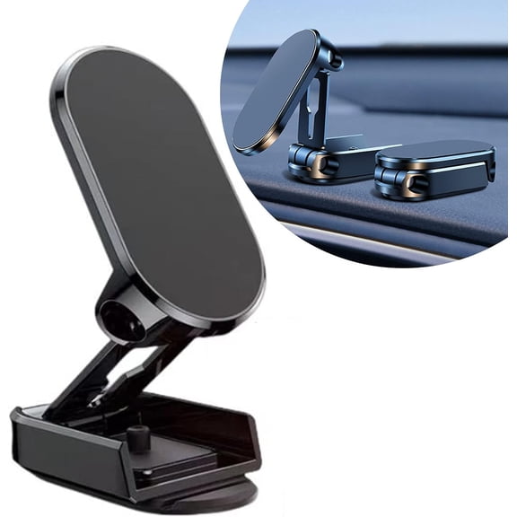 Alloy Folding Magnetic Car Phone Holder, Strong Magnetic 360° Adjustable Car Phone Holder Stand Dashboard Folding Bracket for Various Phone Models (Black)