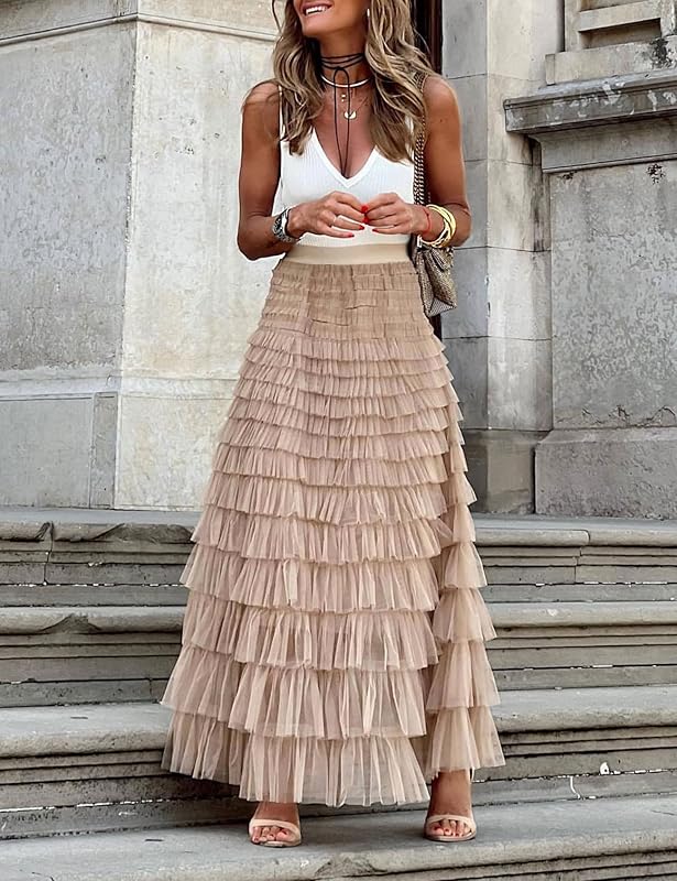 Women's A-Line Ruffled Prom Party Skirt - Floor Length, Casual & Party Wear