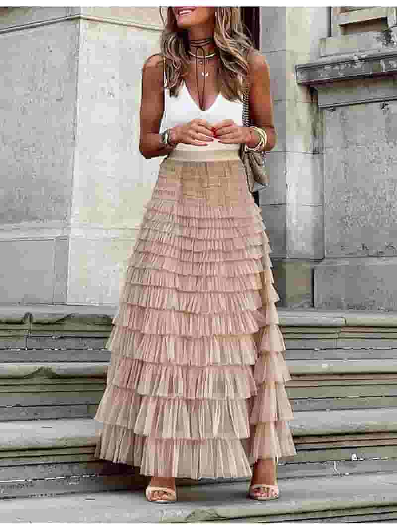 Women's A-Line Ruffled Prom Party Skirt - Floor Length, Casual & Party Wear