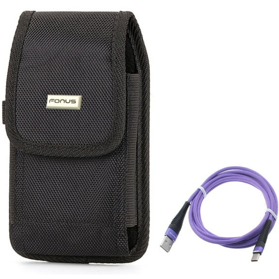 Case Belt Clip w 6ft USB-C Cable for Samsung Galaxy S22 Ultra,S21,S21 Ultra,S21 S20 Ultra,S20 Plus,Ultra Fan Edition,Fan FE 5G - Rugged Holster Canvas, Purple Type-C Charger Cord