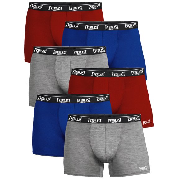 Everlast Men’s Trunks Breathable Cotton Underwear Boxers for Men, Red/Lhg/Royal Large 6-Pack