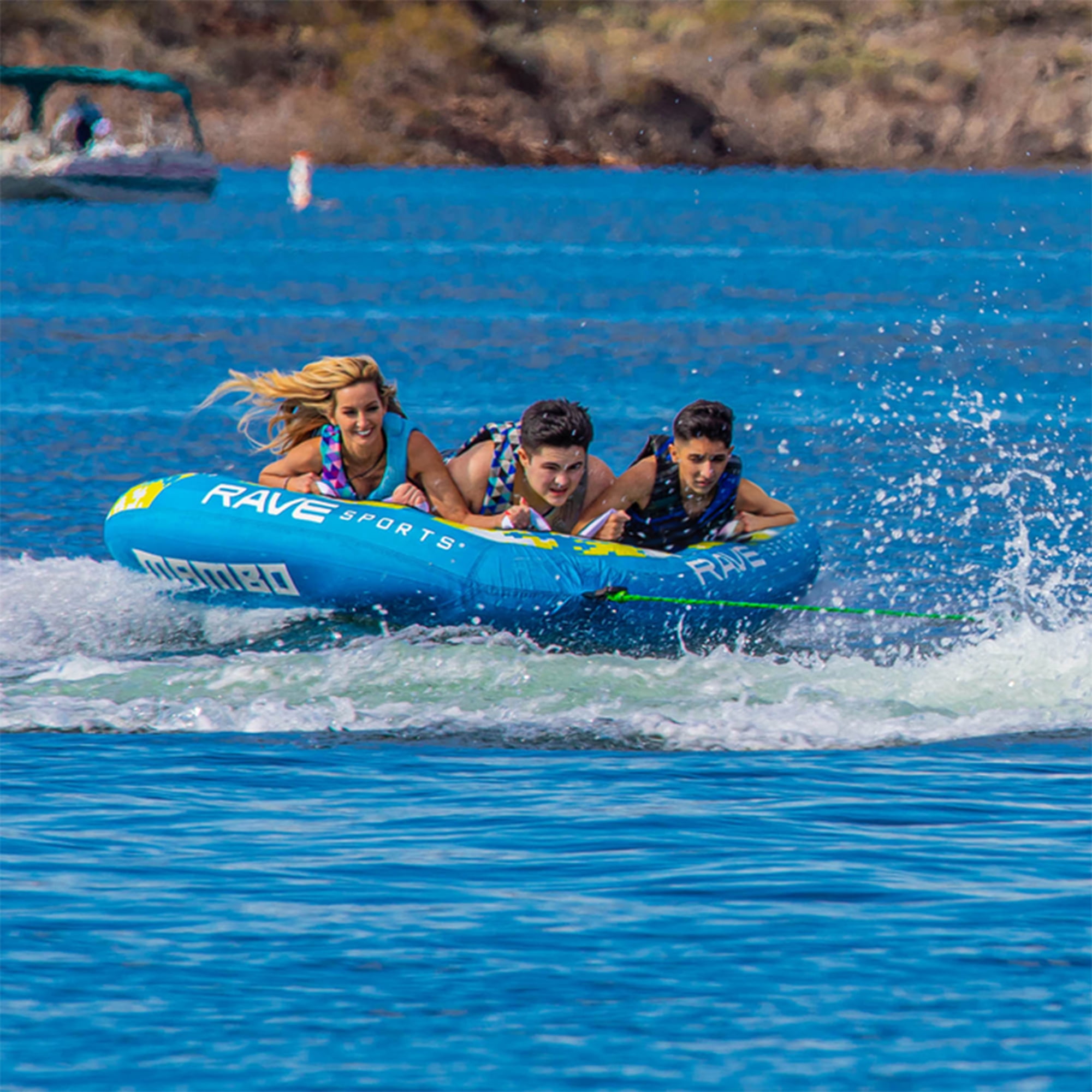 RAVE Sports Mambo 3 Rider Nylon Inflatable Towable Tube Float, Blue